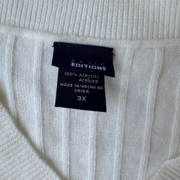 Vintage Basic Editions Soft Ivory Deep V-Neck Cable Knit Sweater Women’s Size 3X - Picture 2 of 5